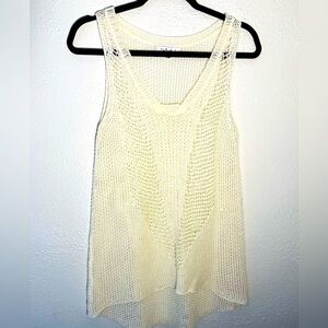 Cabi Linen Crochet Knit Sleeveless Tank Ivory Boho Beach Top Size S